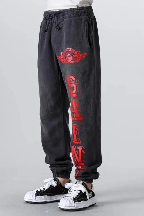 SAINT Mxxxxxx ANGEL SWEAT PANTS/BLK Angel Reborn Crack Print Distressed Sweatpants, Washed Black S-XL Assute Dyeing, Full Spray Fade, Heavy Fermentation Washing, Made with NEW VINTAGE Texture, Four Needles and Six Threads from the Factory, Boneless Patchwork, More Comfortable to Wear, Genuine Level Crack Print/Accessories Restored